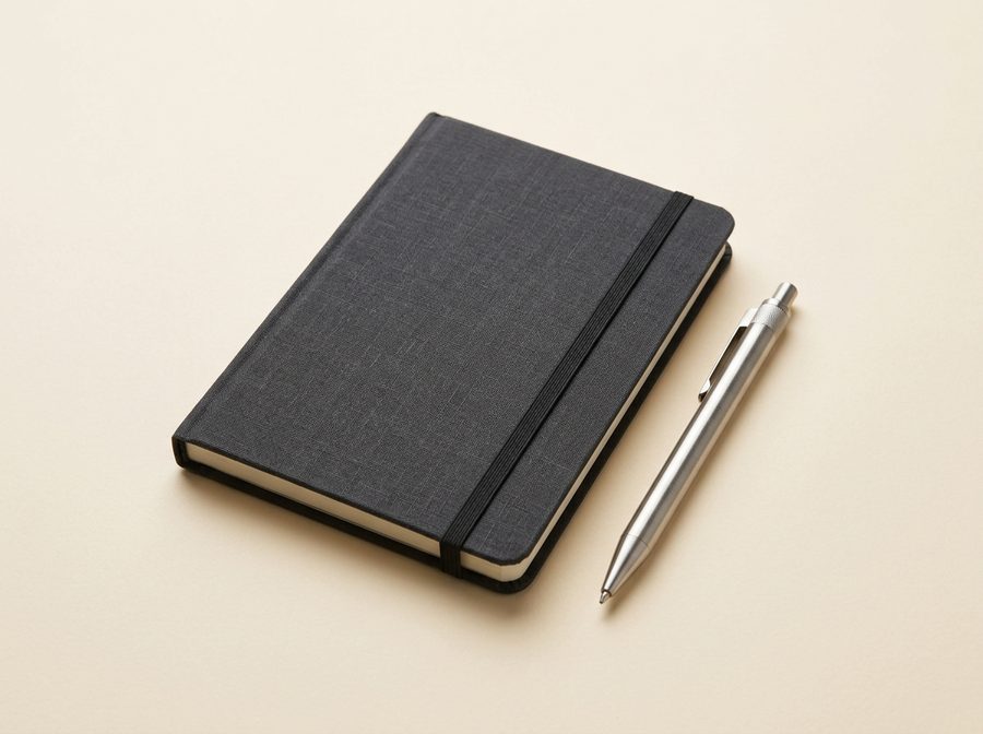 Carnet à couverture toilée et stylo en métal