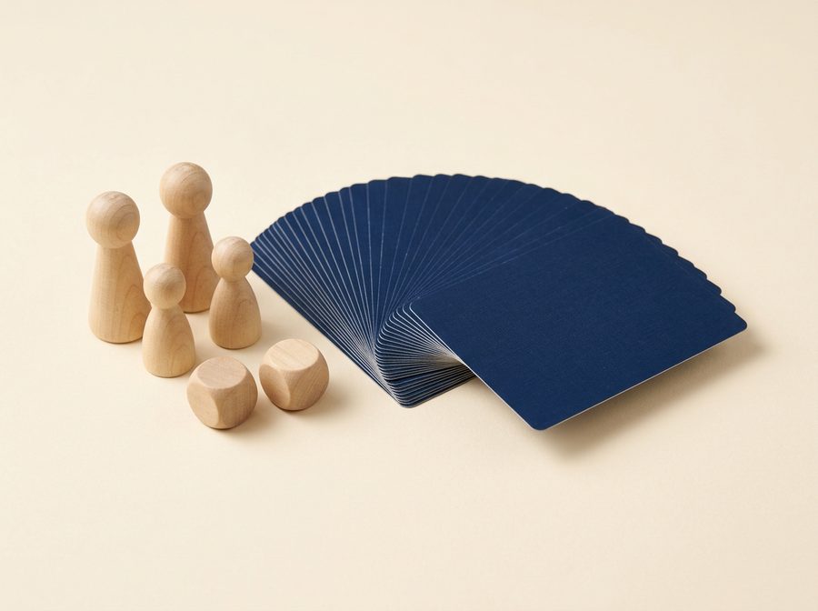 Éléments de jeu de société : cartes, pions, dés
